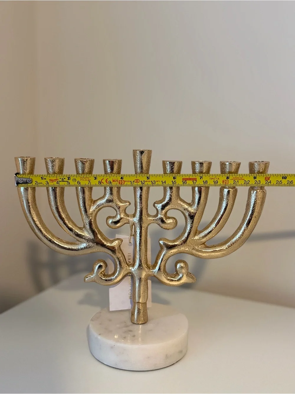 Isaac Mizrahi Gold Metal Hanukkah Menorah Candle Holder w/ Marble Base NWT